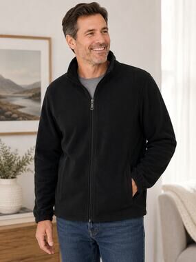 Chaps Men’s Black Full Zip Fleece Jacket XL Soft Lightweight Pullover